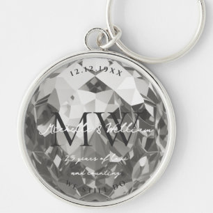 Modern Silver 25th Wedding Anniversary Monogram Key Ring