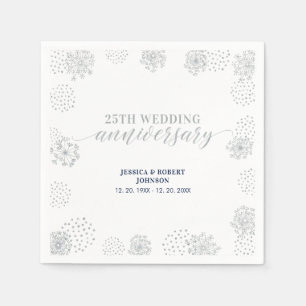 Modern Silver 25th Wedding Anniversary Party Napkin
