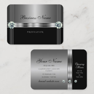 Modern Silver and Black Faux Diamonds Professional Business Card