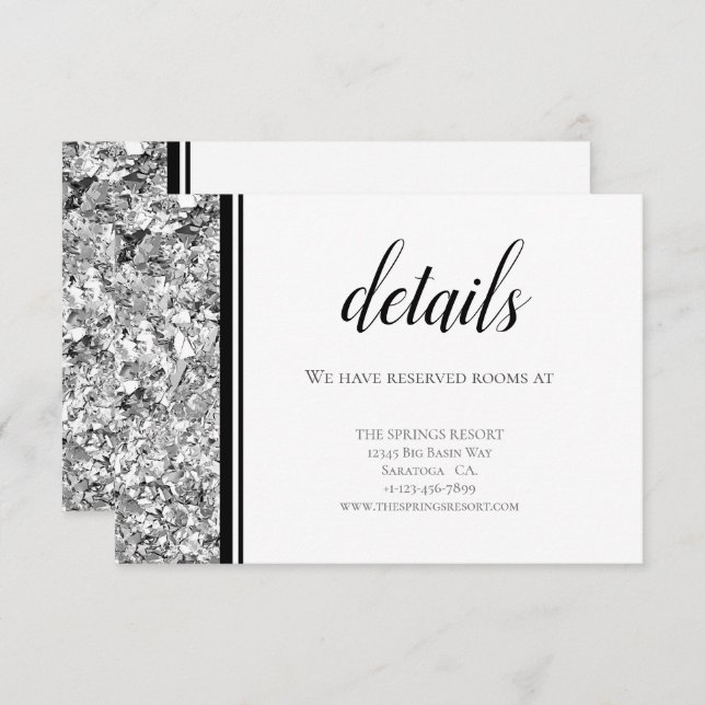 Modern Silver and Black Wedding Enclosure Card (Front/Back)