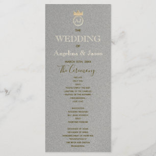 Modern Silver and Gold Foil Royal Monogram Wedding Programme