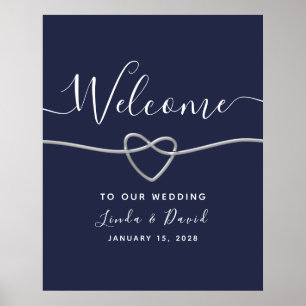 Modern Silver and Navy Blue Wedding Welcome Poster