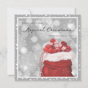 Modern Silver and Red Magical Starry Christmas Holiday Card