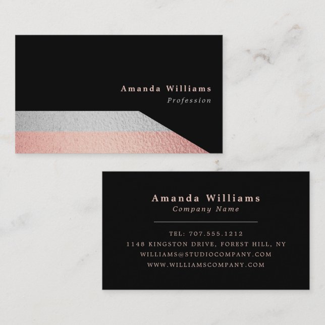 Modern Silver and Rose Gold Foil Effect Business Card (Front/Back)