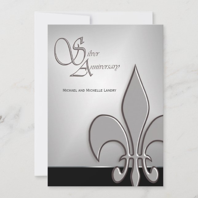 Modern Silver Anniversary Fleur de Lis Invitation (Front)