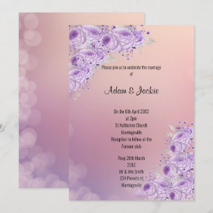 Modern Silver Apricot Lilac floral WEDDING Invitation