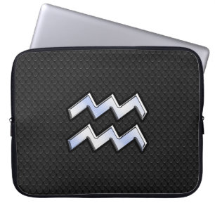 Modern Silver Aquarius Zodiac Sign on Snake Laptop Sleeve