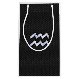 Modern Silver Aquarius Zodiac Sign on Snake Small Gift Bag