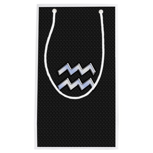 Modern Silver Aquarius Zodiac Sign on Snake Small Gift Bag (Front)