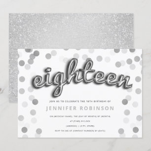 Modern Silver Balloons Glitter 18th Birthday Invitation