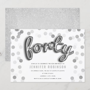 Modern Silver Balloons Glitter 40th Birthday Invitation
