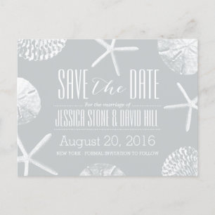 Modern Silver Beach Theme Seashells Save the Date Announcement Postcard