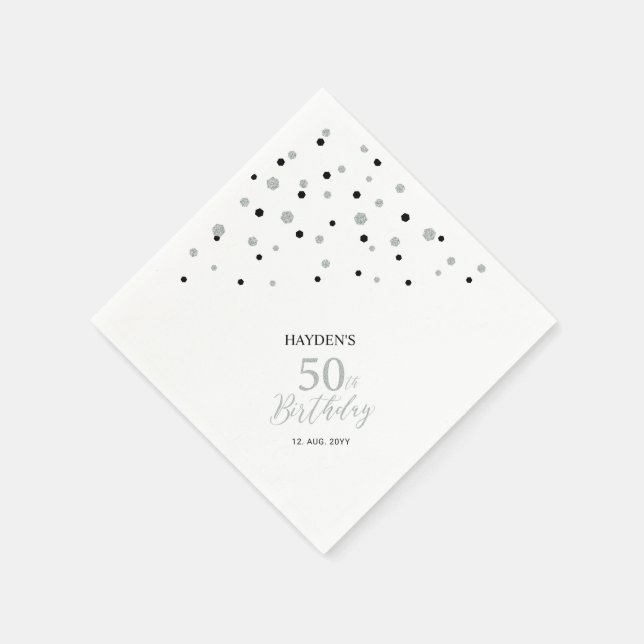 Modern Silver & Black 50th Birthday Party Napkins (Corner)