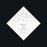 Modern Silver & Black 60th Birthday Party Napkins<br><div class="desc">This personalised paper napkin will add stylish detail to your special day. This design features modern silver & black hexagon confetti with custom text. Perfect for a modern silver theme 60th birthday party. Matching invitations and party supplies are available in my shop BaraBomDesign.</div>