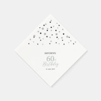 Modern Silver & Black 60th Birthday Party Napkins