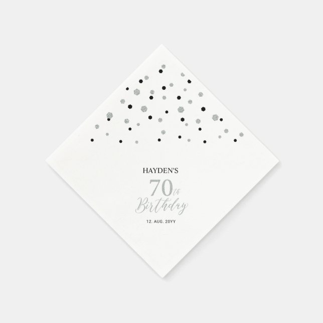 Modern Silver & Black 70th Birthday Party Napkins (Corner)