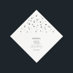 Modern Silver & Black 90th Birthday Party Napkins<br><div class="desc">This personalised paper napkin will add stylish detail to your special day. This design features modern silver & black hexagon confetti with custom text. Perfect for a modern silver theme 90th birthday party. Matching invitations and party supplies are available in my shop BaraBomDesign.</div>