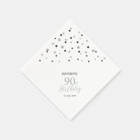 Modern Silver & Black 90th Birthday Party Napkins
