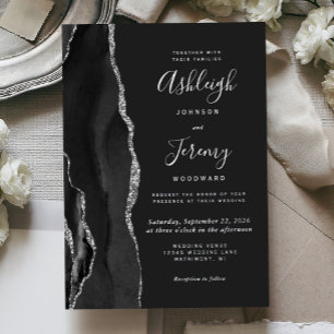 Modern Silver Black Agate Dark Wedding