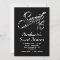 Modern Silver Black Chrome Sweet 16