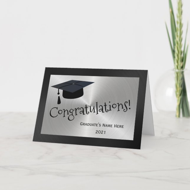 Modern Silver Black Congratulations Graduation Card (Front)