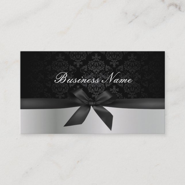 Modern Silver & Black Damask Makeup Artist Business Card (Front)