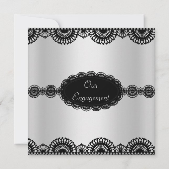 MODERN SILVER BLACK ENGAGEMENT PARTY INVITATION (Front)
