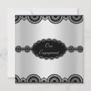 MODERN SILVER BLACK ENGAGEMENT PARTY INVITATION