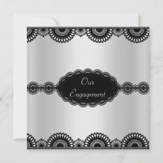 MODERN SILVER BLACK ENGAGEMENT PARTY INVITATION