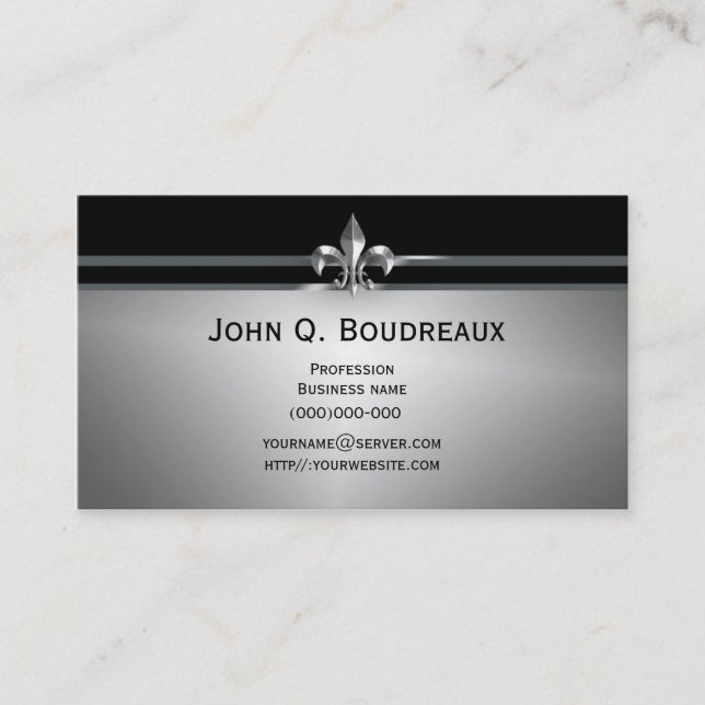 Modern Silver Black Fleur de Lis Business Card (Front)