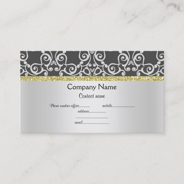 Modern Silver Black Gold Abstract business card (Front)