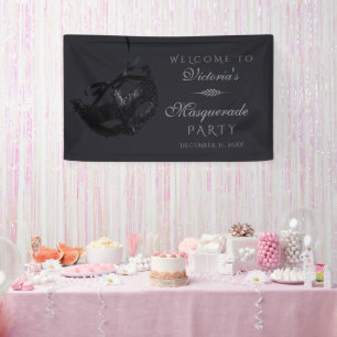 Modern Silver Black Masquerade Party Welcome Sign