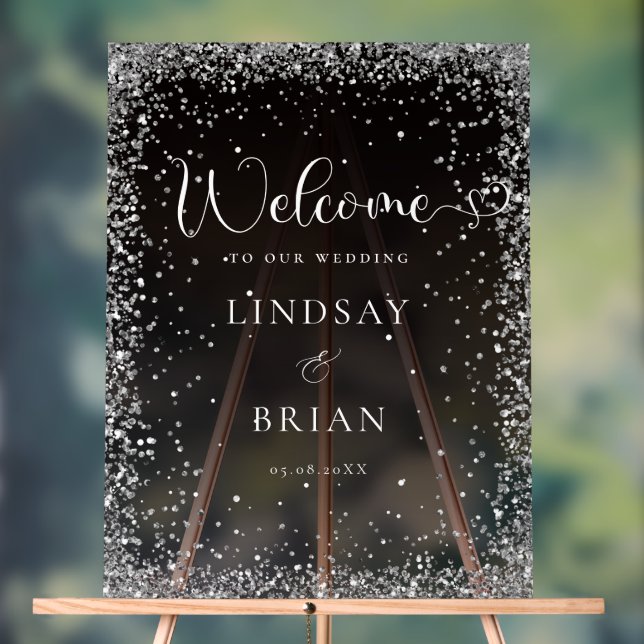 Modern Silver Black Welcome Wedding Acrylic Sign (Neutral)
