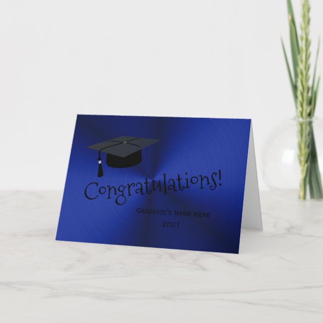 Modern Silver Blue Cap Congratulations Graduation Card (Front)