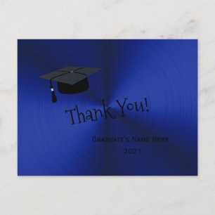 Modern Silver Blue Cap Thank You Graduation Postcard