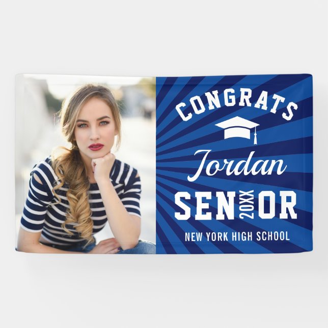 Modern Silver Blue Graduation Class of 2024 PHOTO Banner (Horizontal)