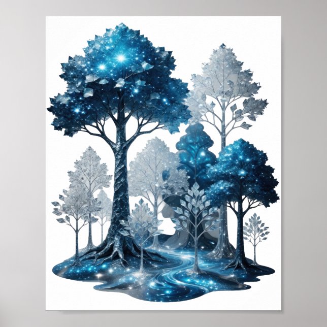 Modern Silver BLUE ICE FOREST Custom Tee Poster (Front)