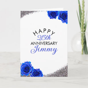 Modern Silver Blue Rose Husband 25th Anniversary Card