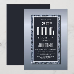 Modern Silver Border 30th Birthday Party Invitation