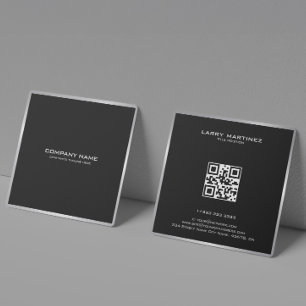 Modern Silver Border on Black Square Business Card