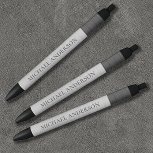 Modern Silver Brushed Metal Monogram Name Black Ink Pen