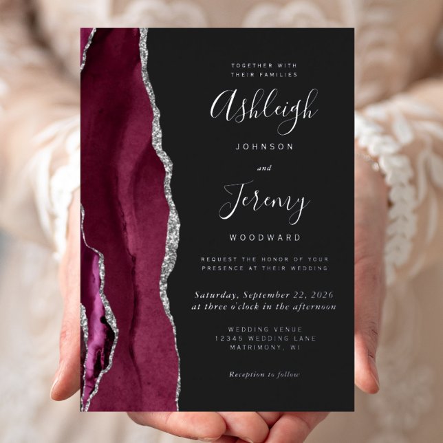 Modern Silver Burgundy Agate Dark Wedding (Creator Uploaded)