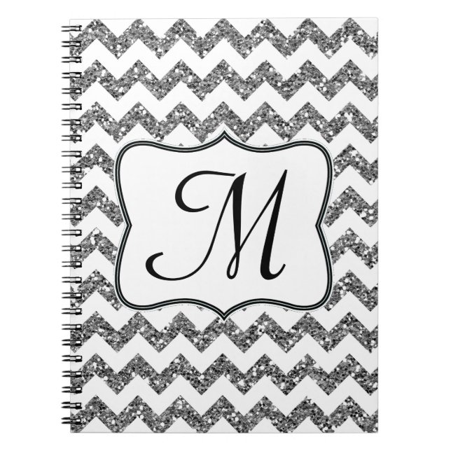 Modern Silver Chevron Monogram Initial Note Book (Front)