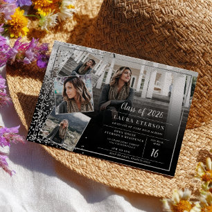 Modern silver chic minimalist photo graduation invitation