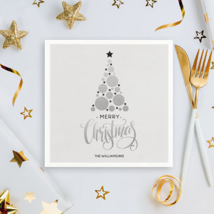 Modern Silver Christmas Tree Holiday Napkins