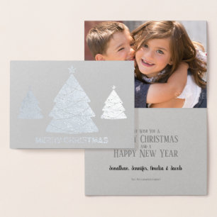Modern Silver Christmas Tree Holiday Photo Card