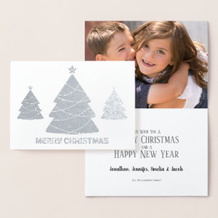 Modern Silver Christmas Tree Holiday Photo Foil Card