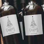 Modern Silver Christmas Tree Holiday Wine Label<br><div class="desc">A barely gray background highlights a modern silver tree,  black stars,  Merry Christmas and your names in chic lettering. Personalize these wine bottle labels to serve at your holiday party or to give as gifts or party favors for business gifts,  corporate gifts. *CHANGE the background color to anything.</div>