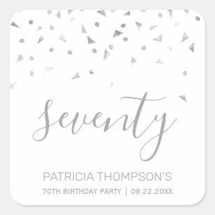 Modern Silver Confetti 70th Birthday Square Sticker