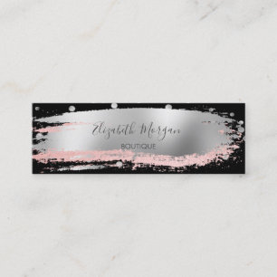 Modern Silver Confetti, Brush Stroke, Black Mini Business Card